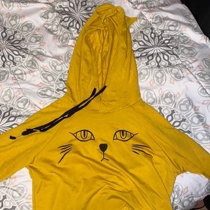 mustard yellow cropped cat hoodie
